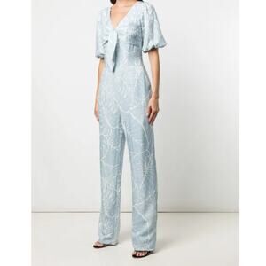 Marchesa Notte Tie Front Jumpsuit NEW Blue White Floral Leaf V-Neck NWT Size 6